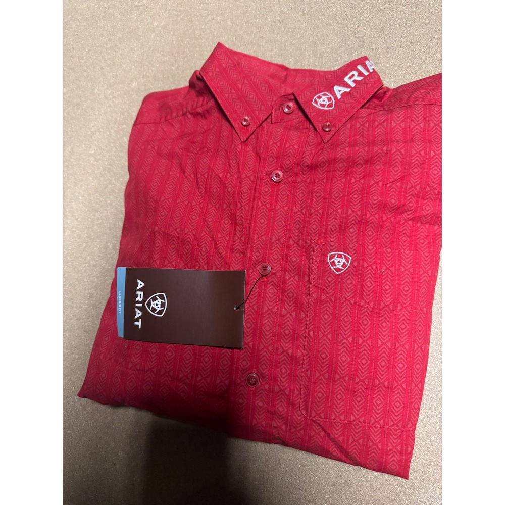 Ariat Kids Red Geometric Print Long Sleeve Button Down Shirt‎ XS $67